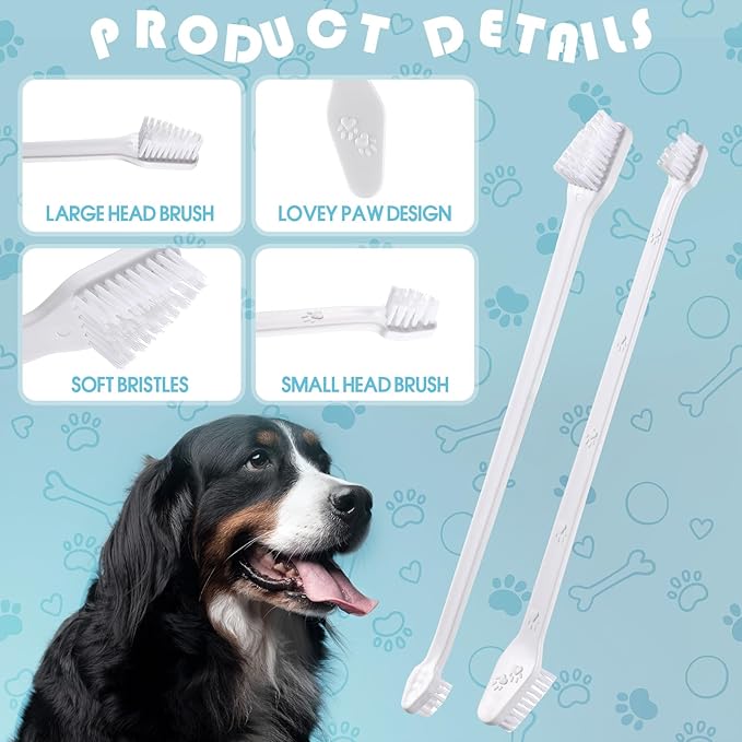 Gerrii 200 Count Dog Toothbrush Double Headed Pet Toothbrush Long Handle Dog Tooth Brushing Kit Soft Bristles Pet Tooth Brush for Doggy Cat and Most Pets Teeth Cleaning Dental Oral(White)