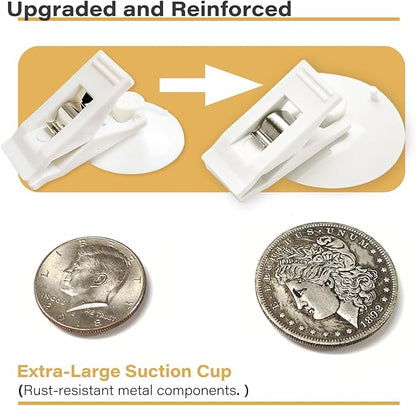 6 Packs Shower Curtain Clips with Suction Cup to Prevent Water Splashing Out, Windproof Splash Guard | Just Press Clip onto Wall| White