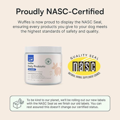 Wuffes Daily Probiotic for Dogs - Supports Digestive Health, Gut Balance, and Immune System - with Prebiotics, Marshmallow Root, and Pumpkin Powder - 60 Soft Chews