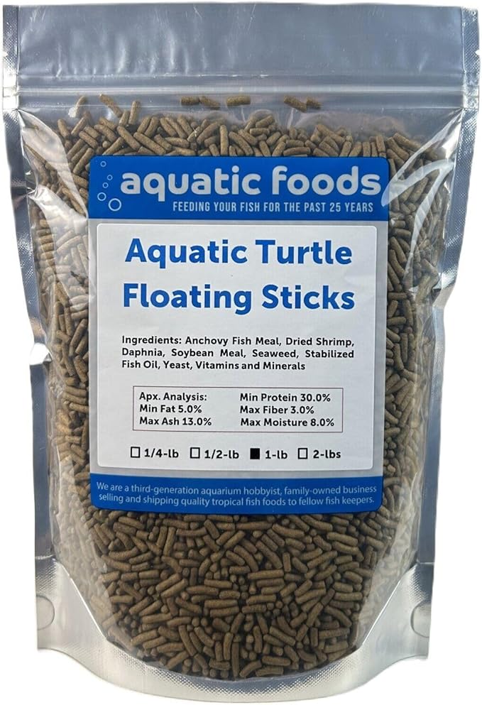 Aquatic Foods Inc. Aquatic Turtle 3/8" x 1/8" 30% Protein Floating Sticks for Aquatic & Semi Aquatic Red Ear, Painted. Map, Soft Shell Pond Turtles...WL…1-lb Foil Pouch Bag