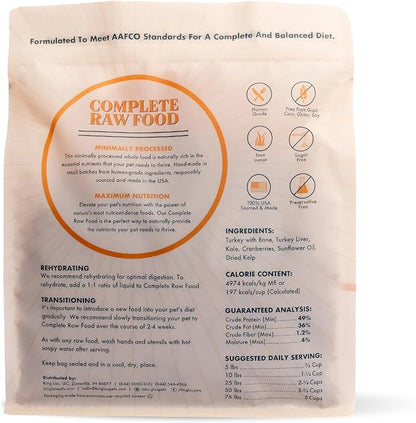 King Lou Pets - Human Grade Raw Food for Dogs and Cats - Complete Meal for Pets - Freeze Dried Turkey Recipe - 14oz