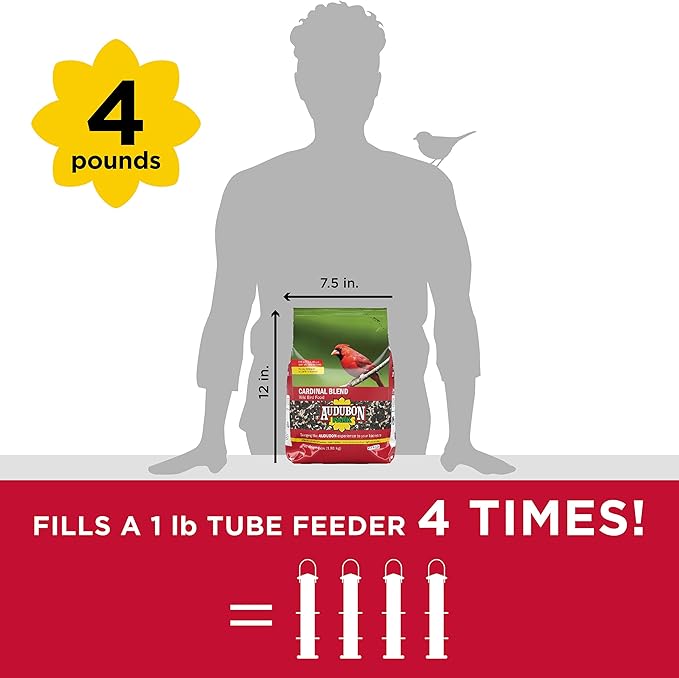 Audubon Park Cardinal Blend Wild Bird Food, Cardinal Bird Seed for Outside Feeders, 4-Pound Bag
