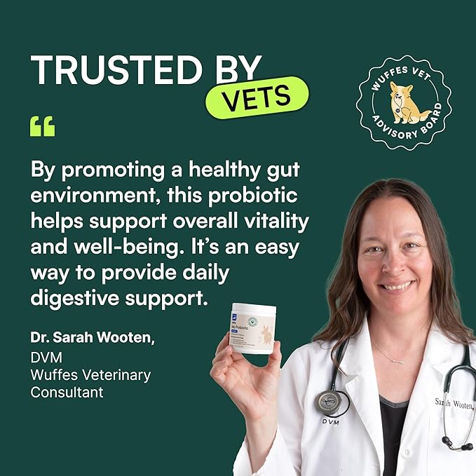 Wuffes Daily Probiotic for Dogs - Supports Digestive Health, Gut Balance, and Immune System - with Prebiotics, Marshmallow Root, and Pumpkin Powder - 60 Soft Chews