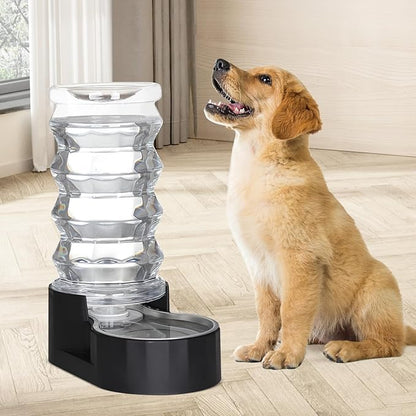 RIZZARI Dog Food Water Dispenser: 7L Automatic Black Large Stainless Steel Waterer with Filter - Gravity Water Feeder - Healthy Hydration for Pets Indoors Outdoors