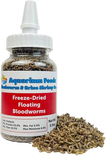 Aquatic Foods Inc. Freeze-Dried Bloodworms, Our Grade A Floating Bloodworms for All Freshwater Fish, Marines Corals, Anemones, Baby Pond Fish…0.5oz Squeeze Bottle
