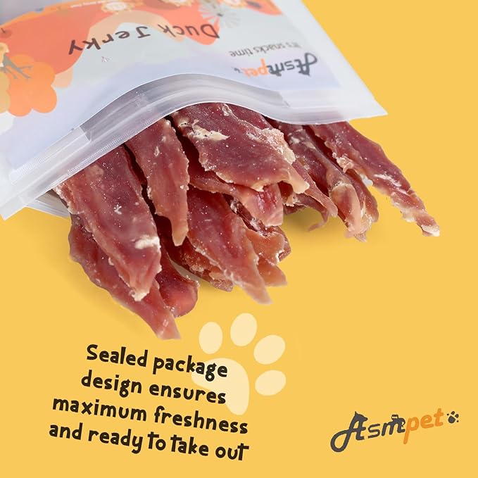 ASMPET Duck Jerky Tender Dog Treats, Made with 100% Real Duck Breast, High Protein & Low Fat, No Artificial Colors