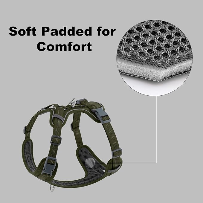 Plutus Pet No Pull Dog Harness, Release at Neck, Soft Padded, Reflective Adjustable Dog Vest Harness for Small, Medium, Large Dogs(Ranger Green, XL)