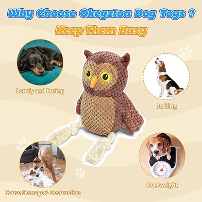 4-Pack Durable Squeaky Dog Toys for Small to Large Dogs Interactive Knot Bird Chew Rope Plush Dog Toys Set Flamingo, Parrot, Toucan, Owl for Teething, Anxiety Relief Perfect for Aggressive Chewers