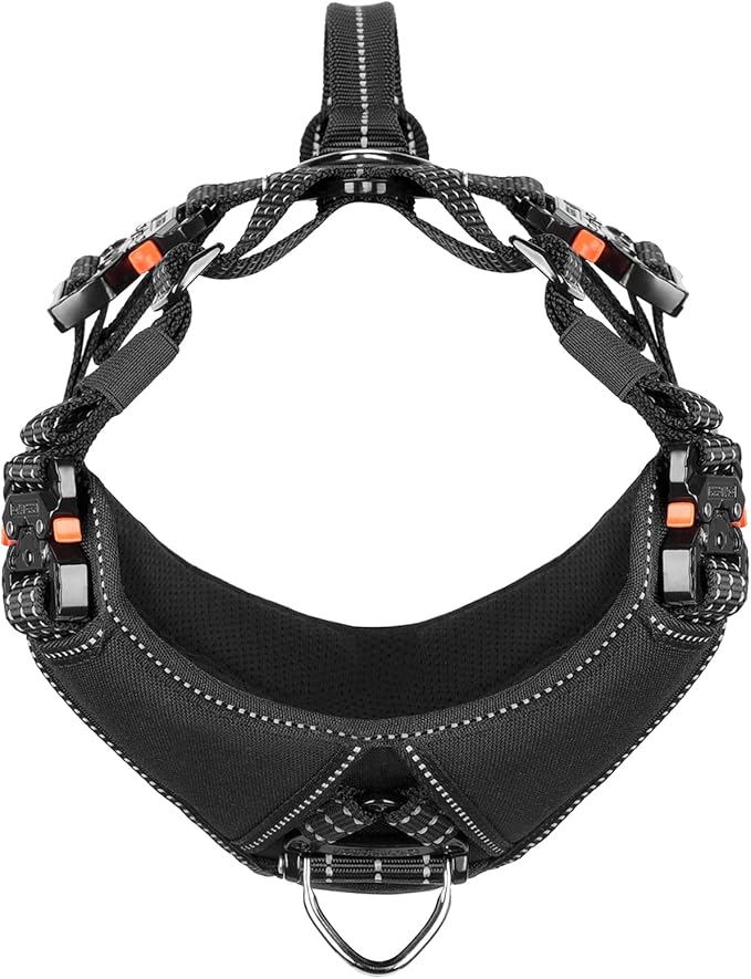 ICEFANG Dog Strap Harness with 4 x Metal Buckles,for X-Large Sized Dog,K9 Vest,Y-Shape Chest,Adjustable Pet Harness,No-Pull Front Leash Clip (X-Large (Pack of 1), Black)
