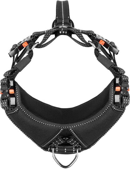 ICEFANG Dog Strap Harness with 4 x Metal Buckles,for X-Large Sized Dog,K9 Vest,Y-Shape Chest,Adjustable Pet Harness,No-Pull Front Leash Clip (X-Large (Pack of 1), Black)
