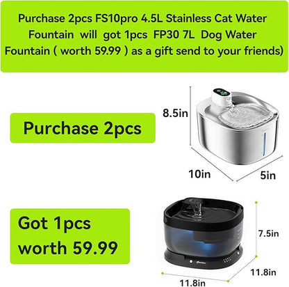 Cat Water Fountain Stainless Steel,152oz/4.5L Wireless Pet Fountain,Automatic Water Bowl for Cats Dogs with Motion Sensor,Quiet Filtered Pet Water Fountain w 5 Filters(Filters for 4 Months)
