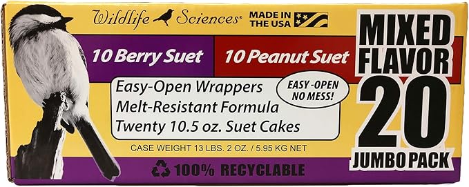 Suet Cake Jumbo Mixed 20 Pack | 10 Peanut & 10 Berry 10.5 oz. Suet Cakes for Wild Birds