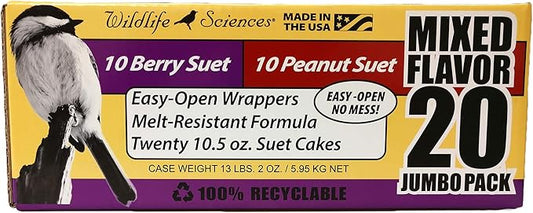 Suet Cake Jumbo Mixed 20 Pack | 10 Peanut & 10 Berry 10.5 oz. Suet Cakes for Wild Birds