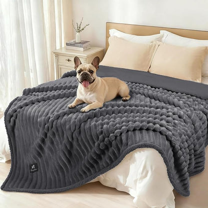 Luciphia Waterproof Dog Blanket for Large Dogs Ultra-Soft Calming Cut Pile Flannel Throw Durable & Warm Furniture Protection for Couch Bed Pet Blanket Machine Washable Stone Gray,L(65''x57'')