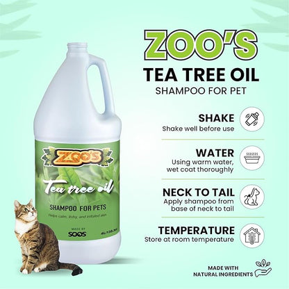 Zoo’s Pet Tea Tree Oil Dog Shampoo Fast Absorbing moisturize Skin - 1x (4L Gallon)