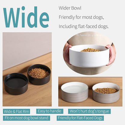 White Dog Bowl Ceramic for Medium Large Breed, Heavy Weighted Dog Food Water Feeder Dish, Non - Slip Modern Cute Extra Big Porcelain 8 in Pet Bowl Maze
