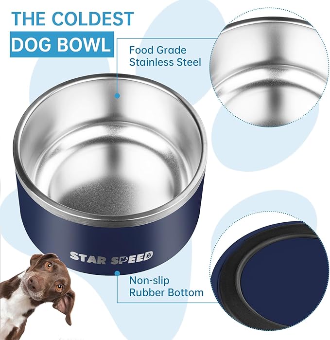 100oz Stainless Steel Bowl With Non-Slip Rubber Bottom - Double Wall for Small, Medium, Large Dogs - Food and Water Bowls, Dishwasher Safe