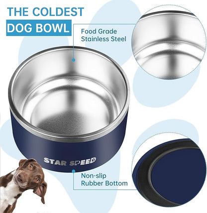 100oz Stainless Steel Bowl With Non-Slip Rubber Bottom - Double Wall for Small, Medium, Large Dogs - Food and Water Bowls, Dishwasher Safe