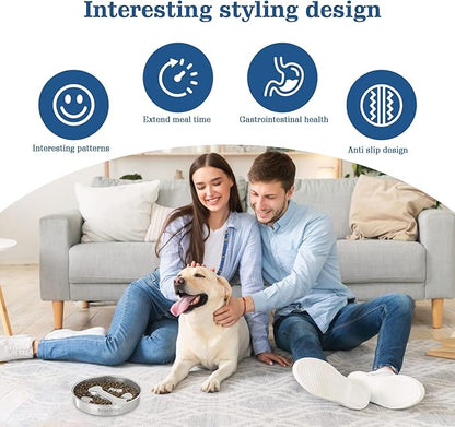 Stainless Steel Slow Feeder Dog Bowls – Non-Slip Metal Dog Bowl for Large & Medium Breeds, Puppy Puzzle Feeder – 2 Cup Capacity for Small to Big Pets – Durable Slow Feed Dog & Cat Food Dish