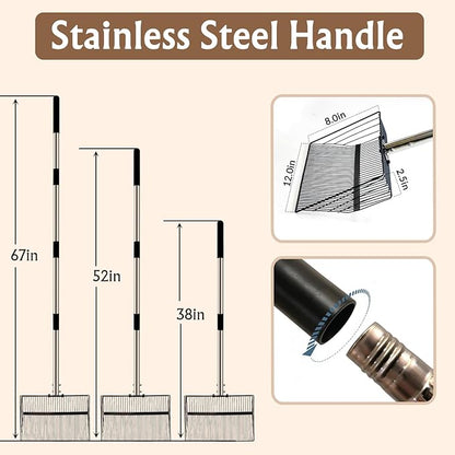12inch Large Chicken Poop Scooper,With24 to 67" Stainless Steel Handle，Ideal for Chicken Coops, Pet Areas, and Farm Cleanup (12" Width)