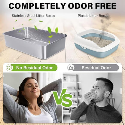 Stainless Steel Litter Box,XL Metal Litter Box for Cat,Easy Clean Non Stick No Smell Metal Litterbox for Kitty/Multi-Cats