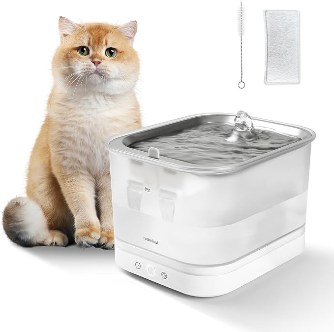 Cat Water Fountain Stainless Steel Battery Operated with Wireless Pump 84oz/2.5L Cat Water Dispenser Cordless Water Fountain with Motion Sensor, Ultra Quiet Pump, Multi-Filtration, Easy Clean