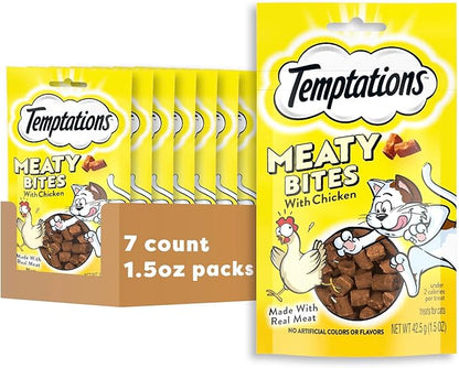 Temptations Meaty Bites Soft and Savory Cat Treats Chicken Flavor, 1.5 oz. Pouch (Pack of 7)