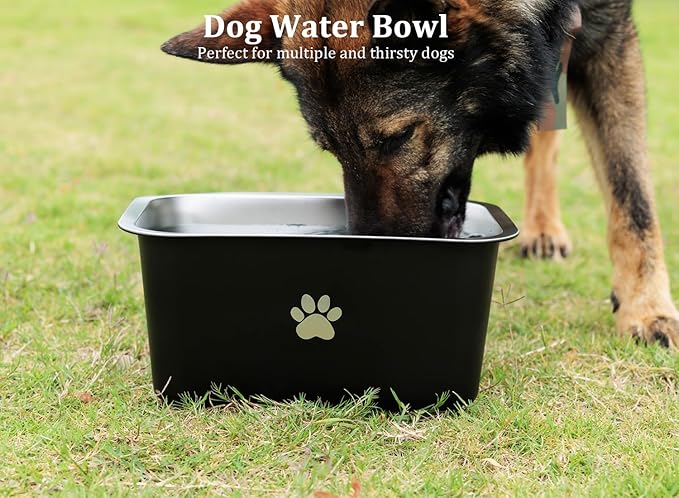 2.5 Gallons 40 Cup Non Slip Stainless Steel Large Dog Water Bowls, Outdoor Metal Dog Bowls Extra Large Breed, High Capacity Water Bowl for Big Giant Huge Dogs, Black