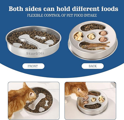 Stainless Steel Slow Feeder Dog Bowls – Non-Slip Metal Dog Bowl for Large & Medium Breeds, Puppy Puzzle Feeder – 2 Cup Capacity for Small to Big Pets – Durable Slow Feed Dog & Cat Food Dish