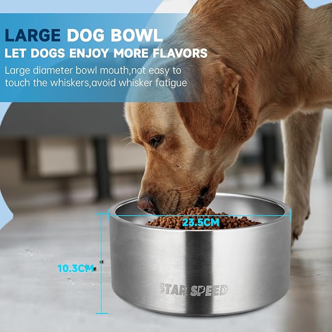 100oz Large Stainless Steel Dog Bowl. Extra Large Dog Water Bowls for Large Dogs with Rubber Bottom, Drop Resistant and Durable, Keeps Cold, Fits Different Size Big Dog Food Bowls.(100 OZ, Stainless)