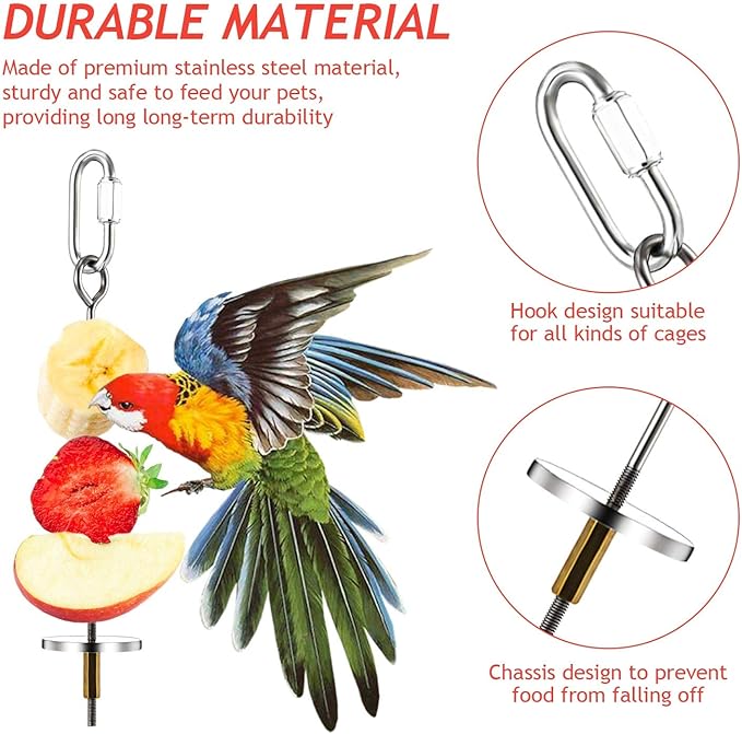 Weewooday 3 Pcs Bird Cage Food Holder Parrot Fruit Vegetable Skewer Stainless Steel Stick Feeder Bird Treats Skewer Parakeet Cockatoo Cockatiel Cage Treating Tool Small Animal Hanging Foraging Toys