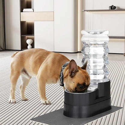 RIZZARI Large Water Dispenser for Dogs: 8L Gravity Black Automatic Stainless Steel Waterer - 100% BPA Free - Raised Pet Feeder for Pet Dogs Indoor/Outdoor