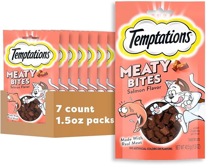 Temptations Meaty Bites Soft and Savory Cat Treats Salmon Flavor, 1.5 oz. Pouch (Pack of 7)