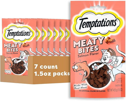 Temptations Meaty Bites Soft and Savory Cat Treats Salmon Flavor, 1.5 oz. Pouch (Pack of 7)