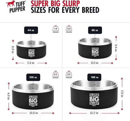 Tuff Pupper 100 oz Heavy Duty Insulated Stainless Steel Dog Bowl for Large Dogs, Non-Slip Base, Dishwasher Safe