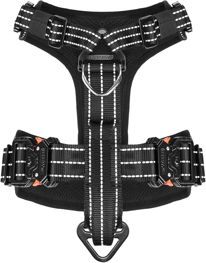 ICEFANG Dog Strap Harness with 4 x Metal Buckles,for X-Large Sized Dog,K9 Vest,Y-Shape Chest,Adjustable Pet Harness,No-Pull Front Leash Clip (X-Large (Pack of 1), Black)
