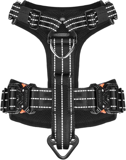 ICEFANG Dog Strap Harness with 4 x Metal Buckles,for X-Large Sized Dog,K9 Vest,Y-Shape Chest,Adjustable Pet Harness,No-Pull Front Leash Clip (X-Large (Pack of 1), Black)