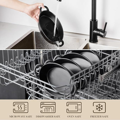 MALACASA Small Casserole Baking Dishes for Oven, Ceramic Oval Baking Dish Sets of 4, 8" x 5" Inch Au Gratin Baking Pans with Handles for Roasting, Lasagna, Pie, Baking Meat & Vegetables, Matte Black