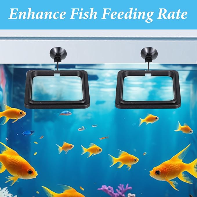 2 Pcs Fish Feeding Feeder Square Betta Feeding Ring Floating Food Feeder with Suction Cup Aquarium Accessories for Goldfish Guppy Small Fish