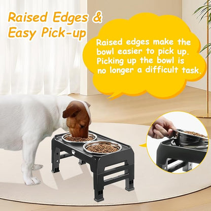 Elevated Dog Bowls 3 Height Adjustable Raised Bowl Stand with 25oz Stainless Steel Dog Food Bowls Anti-Slip for Small Dogs Adjusts to 7.5", 6", 2.75", Black