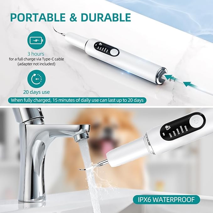 Ultrasonic Dog Toothbrush – Electric Plaque & Tartar Remover Kit with 5 Modes and 2 Heads, Gentle and Safe Teeth Cleaning Tool for Dogs, Improves Pet Oral Health