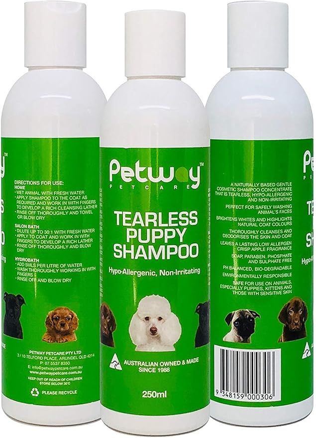 Petway Petcare Tearless Puppy Shampoo for Puppies and Kittens with Sensitive Skin, Hypoallergenic, Brightens and Highlights Natural Coat Colors, Free of phosphates, Gentle on Puppies Eyes, 250ml