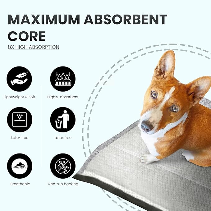 Healqu Puppy Pads - 24x24 50 Count Dog Training Pad Black Charcoal, Activated Carbon & Advanced Leakproof Technology - Ultra Absorbent, Puppy Pee Pads - Dogs, Puppies, & Cats, Pet Training Pads