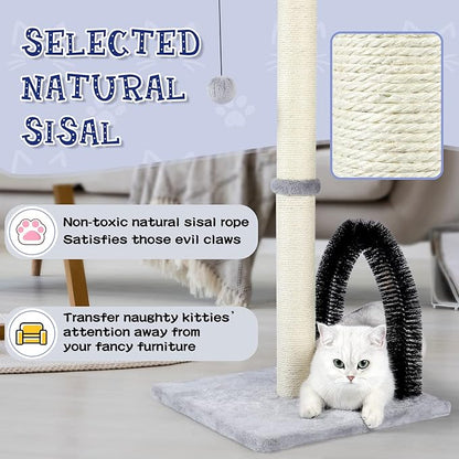 ANWA Tall Cat Scratching Post with Arch Self Groomer Massager, 32" Scratching Post for Indoor Cats from Kitten to Adult Cats, Stable Sisal Cat Post with Extra Interactive Dangling Plush Toy