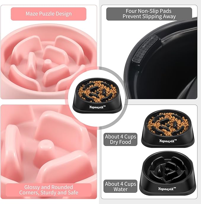 2 Pack Slow Feeder Dog Bowls for Healthy Eating, Non-Slip and Anti-Choking Design, Reduces Bloating & Overeating for Large Dogs, Easy to Clean