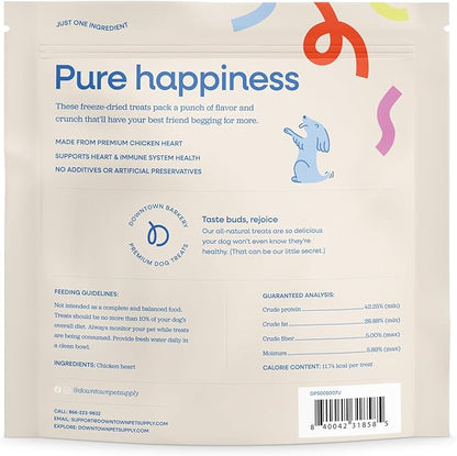 Downtown Barkery Freeze Dried Dog Treats - Single Ingredient, Low Calorie, Rich in Vitamins and Minerals - All Natural - Freeze Dried Chicken Hearts for Dogs, 10 Oz