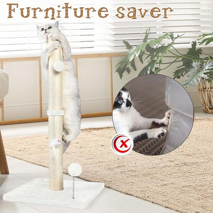 ANWA 32" Tall Cat Scratching Posts for Indoor Cats, 3-in-1 Cat Scratching Post with Plush Toys, Premium Sisal Post for Cats at All Ages with Reinforced Stable Base, Cream White