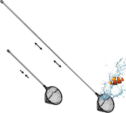 Telescopic Aquarium Fish Net, Fine Mesh Round Fish Net for Fish Tank with Extendable Long Handle (3.5 inch)