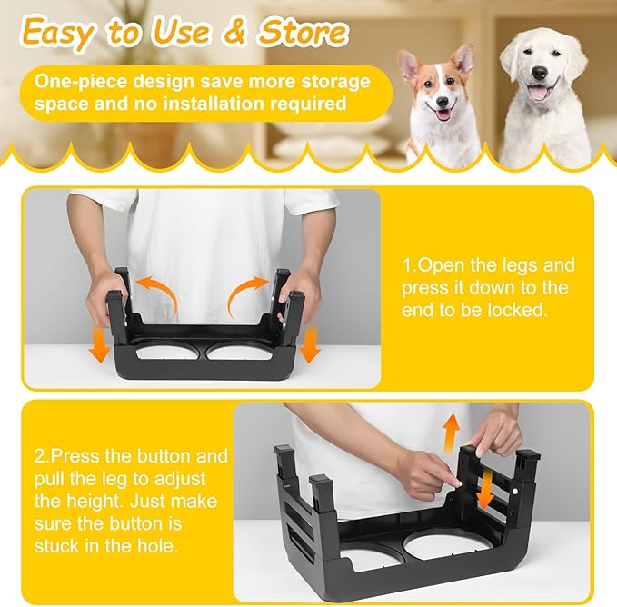 Elevated Dog Bowls 3 Height Adjustable Raised Bowl Stand with 25oz Stainless Steel Dog Food Bowls Anti-Slip for Small Dogs Adjusts to 7.5", 6", 2.75", Black