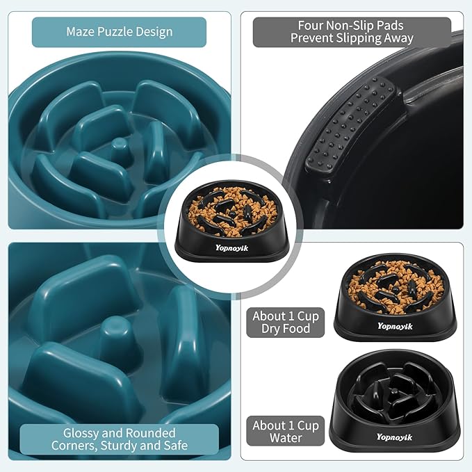 2 Pack Slow Feeder Dog Bowls for Healthy Eating, Non-Slip and Anti-Choking Design, Reduces Bloating & Overeating for Small Dogs, Easy to Clean